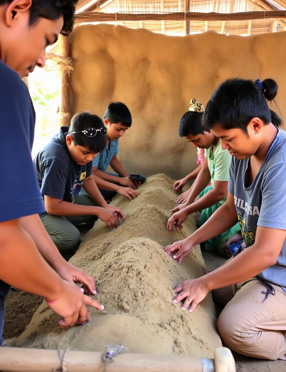Group hands-on training with earth and clay