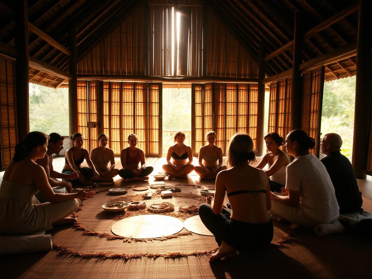 Workshop circle inside a bamboo pavilion